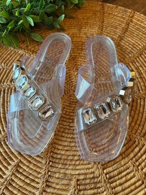 YOKI Clear Gem-Embellished Slide Sandals - Women